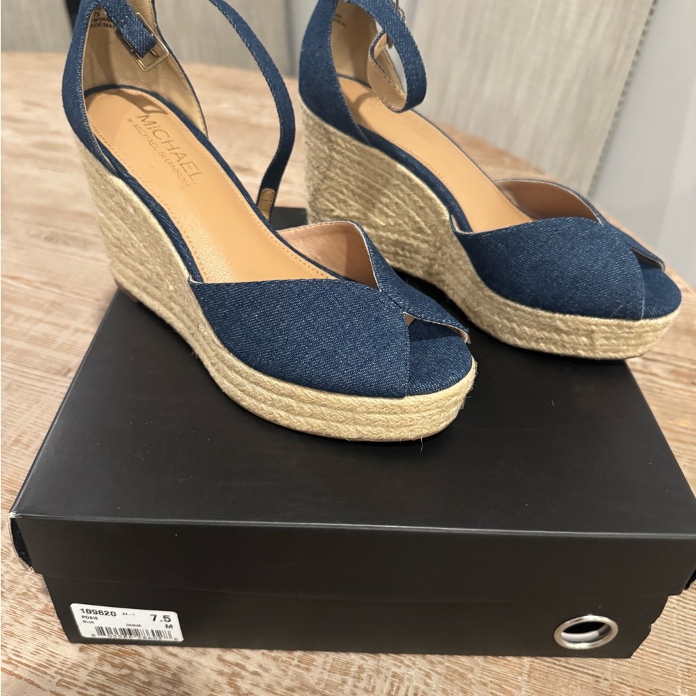 Michael Shannon Posie Denim Blue Wedge Espadrilles
